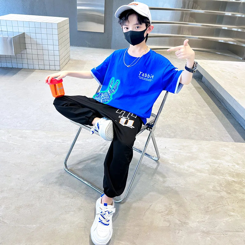 Boys Summer Clothing Set Children Short Sleeve Top + Mosquito-Repellent Pants Two Piece Set 2025 New