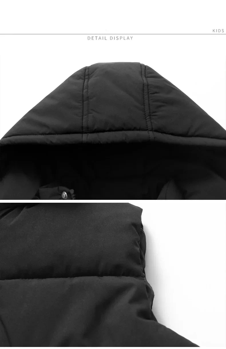 Winter Warm Baby and Girls Boys Cotton Lined Plain Hooded Zip Puff Vest Jackets Child Waistcoat School Kids Outfit Tops 3-12 Yr