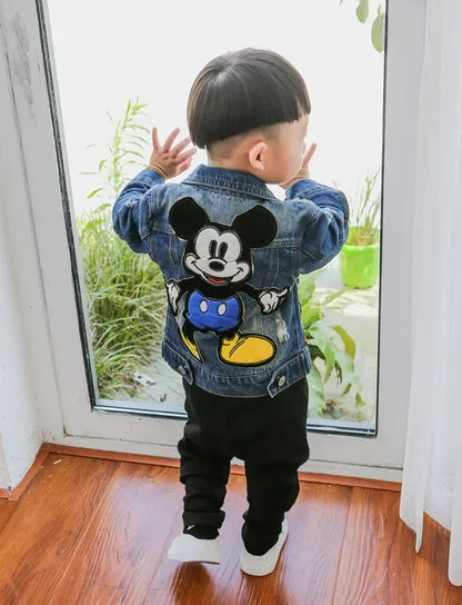 2024 Autumn Mickey Mouse Cartoon Baby Boys Jacket Children Fashion Japanese Korean style Cowboy Outerwear & Coats Kids Clothes