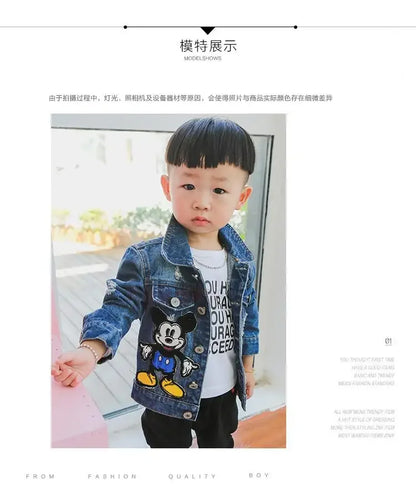 2024 Autumn Mickey Mouse Cartoon Baby Boys Jacket Children Fashion Japanese Korean style Cowboy Outerwear & Coats Kids Clothes