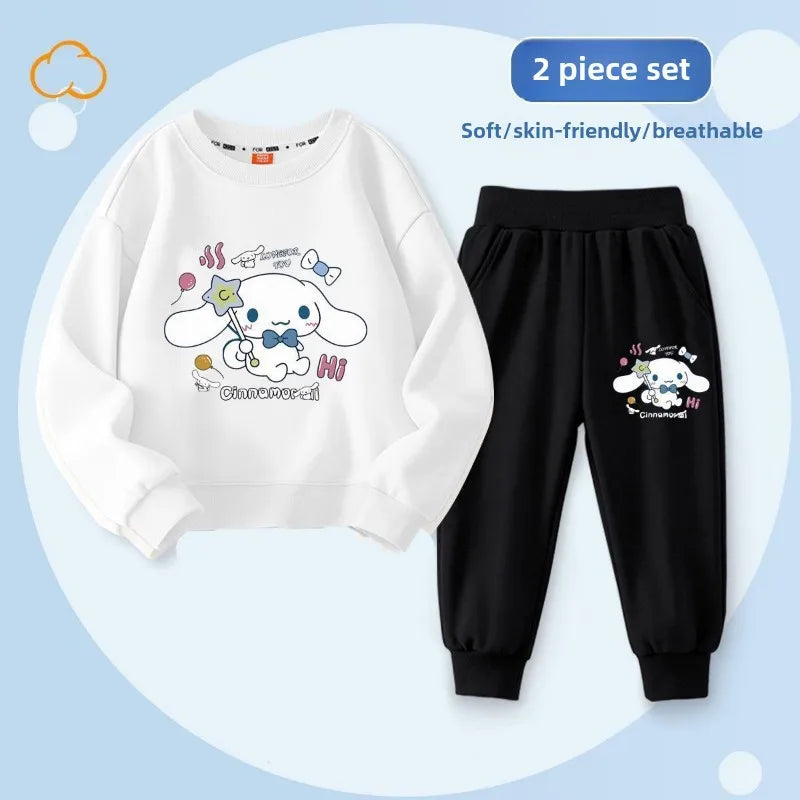 Sanrio Spring Autumn Children's Clothing Set Boys Girls Thin Sweatshirt and Sweatpant Two Piece Suit Kids Tracksuit Sweatsuit
