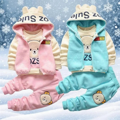 New Fleece Clothing Sets Spring Winter Boys Girls Plus Velvet Thick Warm Suits Baby Padded Homewear 3Pcs Children Outfits