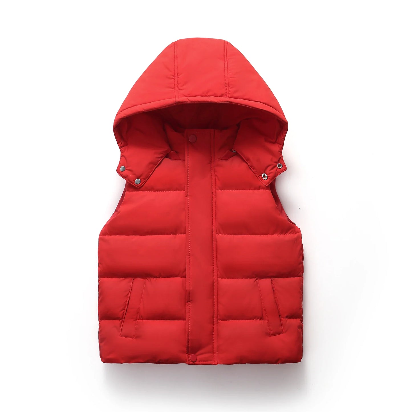 Winter Warm Baby and Girls Boys Cotton Lined Plain Hooded Zip Puff Vest Jackets Child Waistcoat School Kids Outfit Tops 3-12 Yr