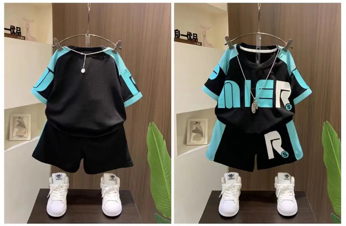 Boys Summer Clothing Children's Fashion Short sleeved Set New Korean Edition Fashionable Boys Summer Thin Casual Two Piece Set