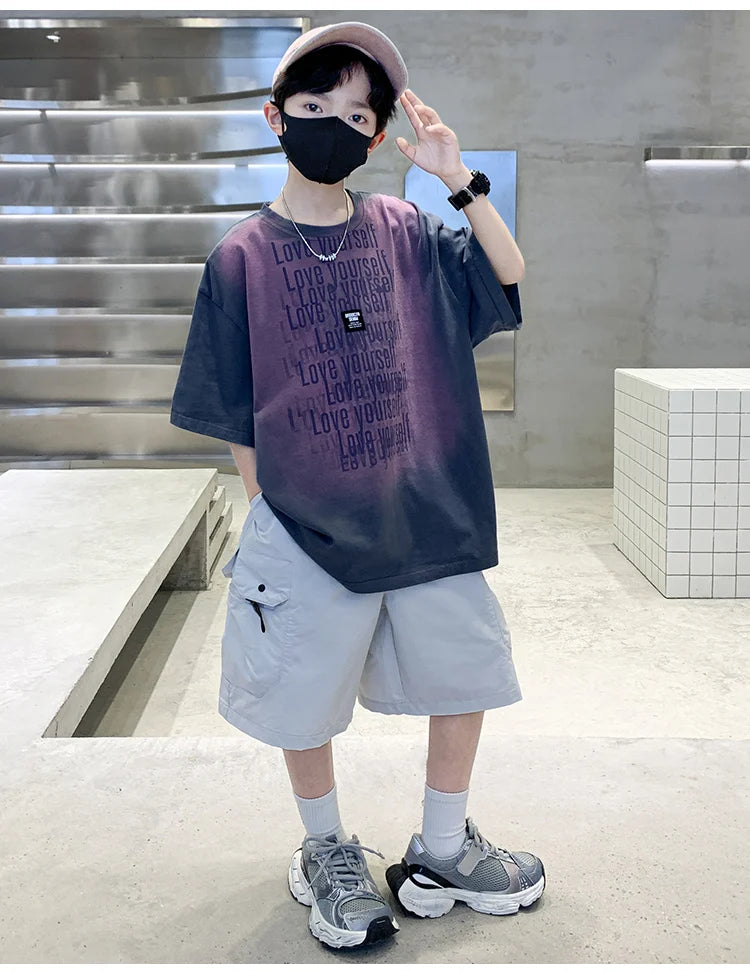 Summer Kids Outfit Sets for Boys Short Sleeve T-shirt Shorts 2PS Clothing Set Tweens Child Tracksuit Top and Bottom Clothes Set