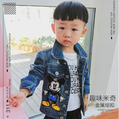 2024 Autumn Mickey Mouse Cartoon Baby Boys Jacket Children Fashion Japanese Korean style Cowboy Outerwear & Coats Kids Clothes