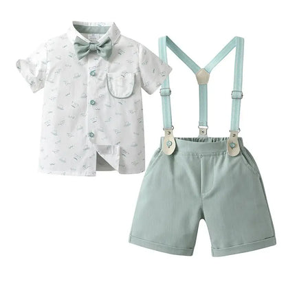 1-6Y Summer  Baby Boys Formal Costume Short Sleeve Bow Tie T-Shirt+Suspender Shorts Wedding Parties Festivals Gentleman Clothing
