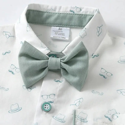 1-6Y Summer  Baby Boys Formal Costume Short Sleeve Bow Tie T-Shirt+Suspender Shorts Wedding Parties Festivals Gentleman Clothing