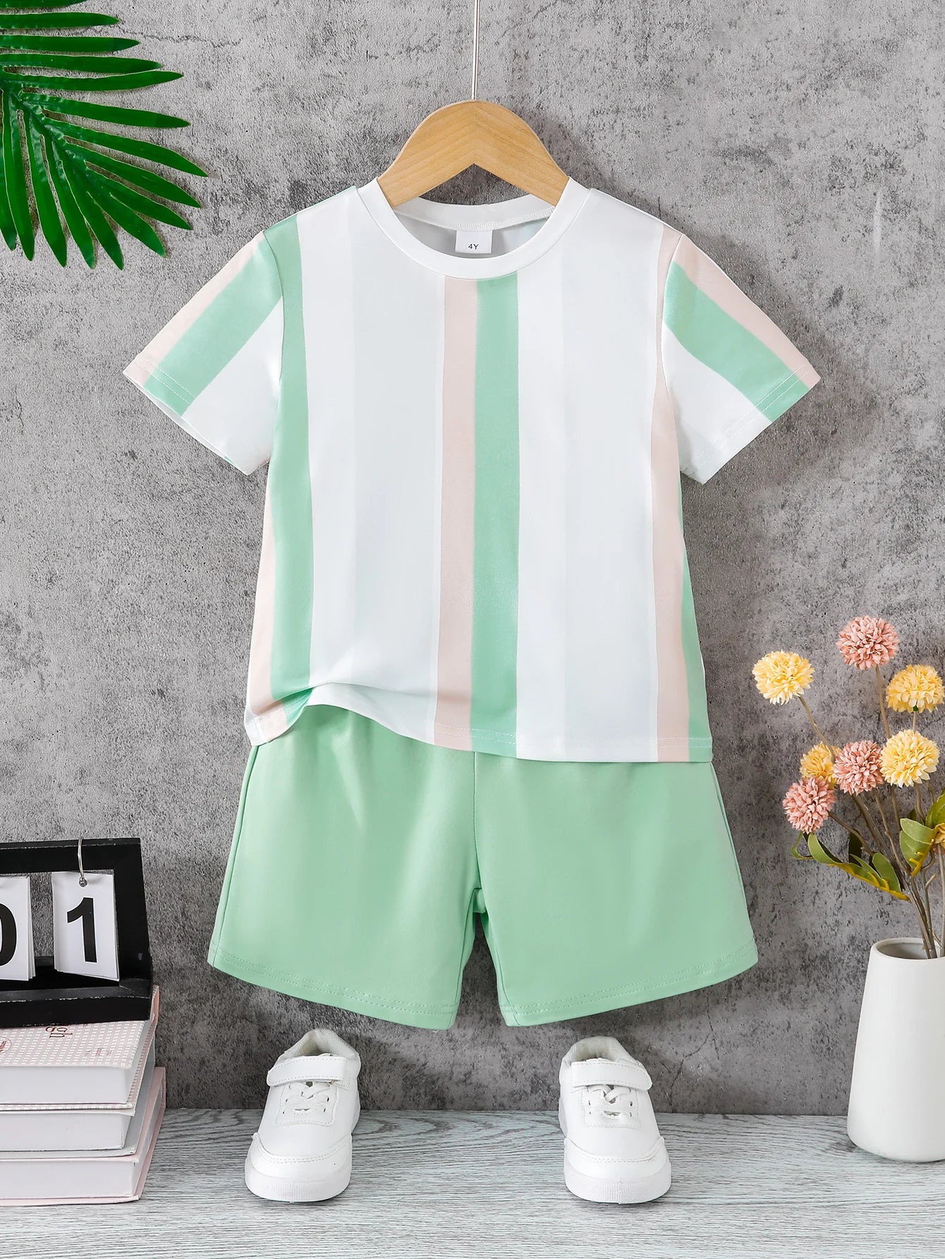 Boys Summer Striped Short Sleeve Two-Piece Set Kids Clothing