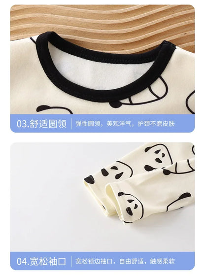 New Kids Boys Girls Pajamas Cute Cartoon Panda Long Sleeve T-Shirt Tops + Pants Baby Spring Autumn Sleepwear Clothing Sets
