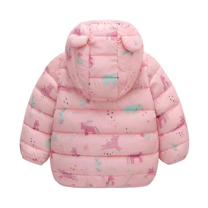 Kids Boy Lightweight Down Jacket Girl Baby Cartoon Dinosaur Outerwear Hooded Coat Autumn Winter Clothes Christmas Birthday Gifts