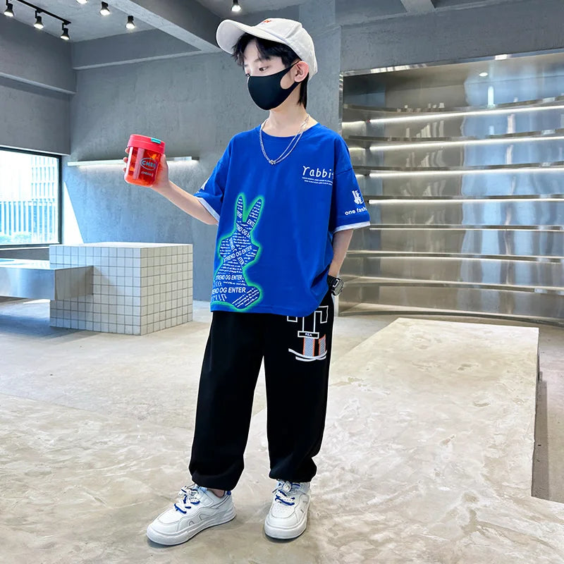 Boys Summer Clothing Set Children Short Sleeve Top + Mosquito-Repellent Pants Two Piece Set 2025 New