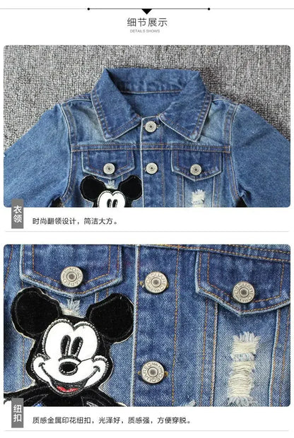 2024 Autumn Mickey Mouse Cartoon Baby Boys Jacket Children Fashion Japanese Korean style Cowboy Outerwear & Coats Kids Clothes