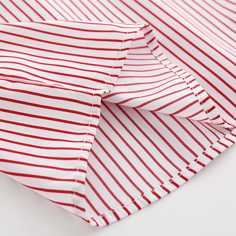 Summer Boys Clothing Set Cotton Striped Short Sleeve Lapel Shirt Pants 2Pcs Suit For 2-6 Years Kids Casual Outfits Elegant Suit