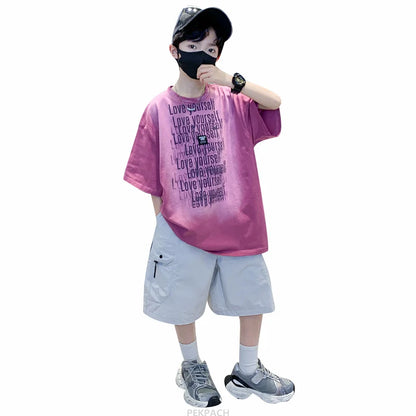 Summer Kids Outfit Sets for Boys Short Sleeve T-shirt Shorts 2PS Clothing Set Tweens Child Tracksuit Top and Bottom Clothes Set