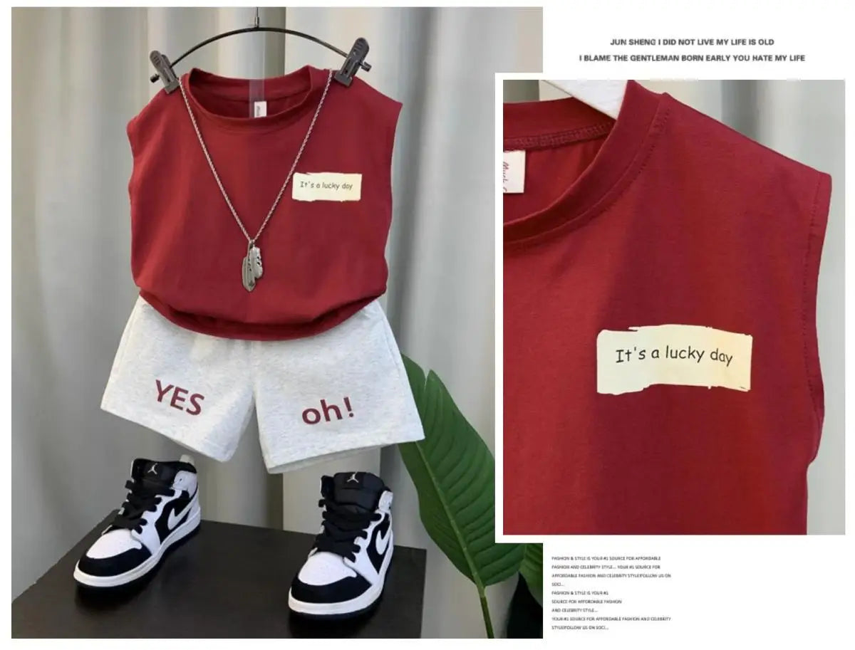 2025 New Boys Baby Girl Summer Vest Set Summer Sleeveless Fashion Boys' and Children's Handsome Two Piece Set