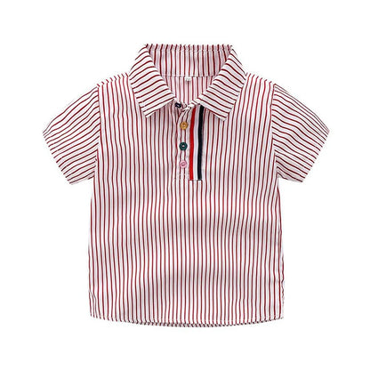 Summer Boys Clothing Set Cotton Striped Short Sleeve Lapel Shirt Pants 2Pcs Suit For 2-6 Years Kids Casual Outfits Elegant Suit