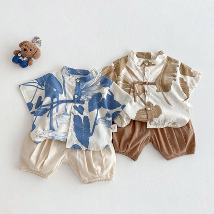 Boys' Fashion Summer Dress 2025 New Summer Children's Western Style Korean Edition Painting Shirt Baby Solid Color Casual Pants