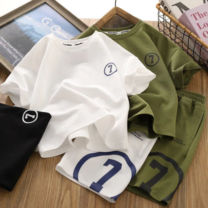 Summer Boys Sets for Children Sports Suits 4-14 Years Boys Tops T-Shirt +Short Pants 2pcs Sets Kids Outfit Teen-agers Sports Set