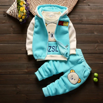 New Fleece Clothing Sets Spring Winter Boys Girls Plus Velvet Thick Warm Suits Baby Padded Homewear 3Pcs Children Outfits