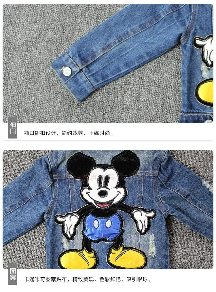 2024 Autumn Mickey Mouse Cartoon Baby Boys Jacket Children Fashion Japanese Korean style Cowboy Outerwear & Coats Kids Clothes