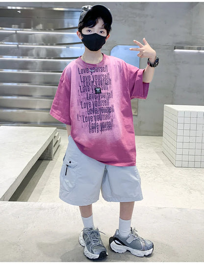 Summer Kids Outfit Sets for Boys Short Sleeve T-shirt Shorts 2PS Clothing Set Tweens Child Tracksuit Top and Bottom Clothes Set