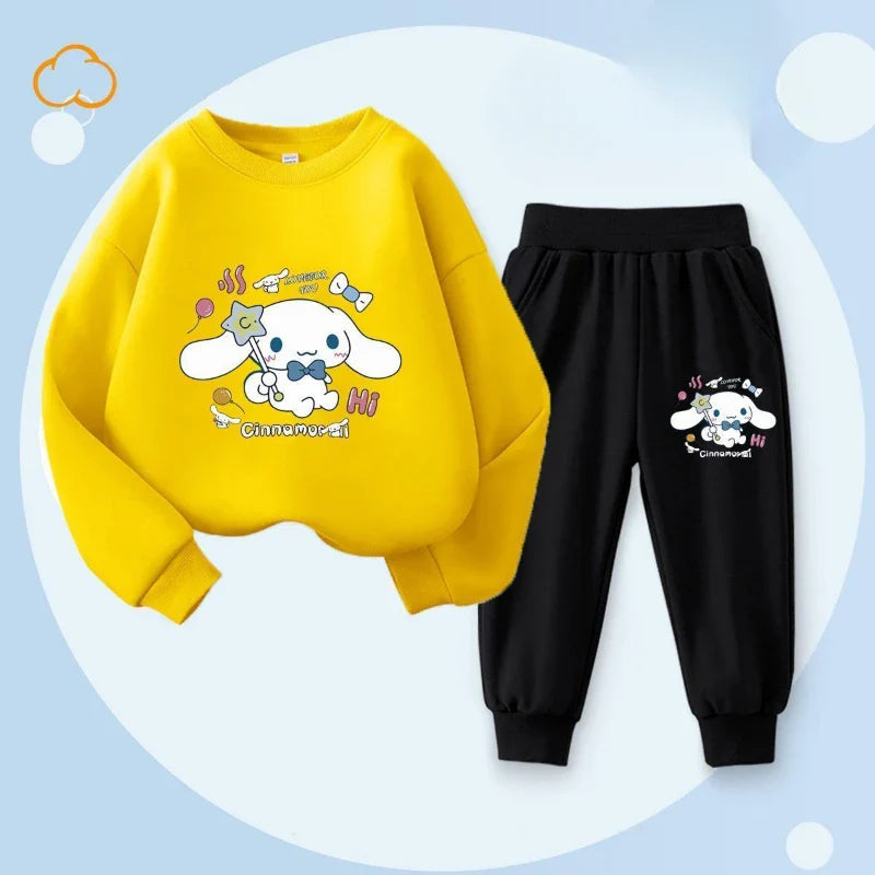 Sanrio Spring Autumn Children's Clothing Set Boys Girls Thin Sweatshirt and Sweatpant Two Piece Suit Kids Tracksuit Sweatsuit