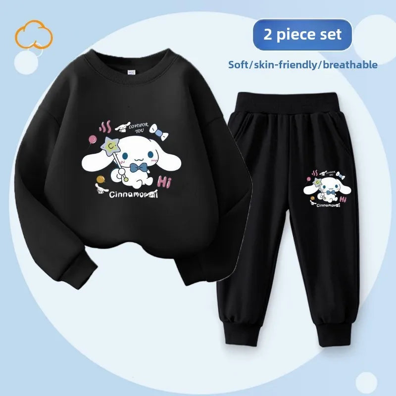 Sanrio Spring Autumn Children's Clothing Set Boys Girls Thin Sweatshirt and Sweatpant Two Piece Suit Kids Tracksuit Sweatsuit