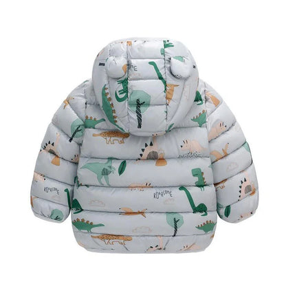Kids Boy Lightweight Down Jacket Girl Baby Cartoon Dinosaur Outerwear Hooded Coat Autumn Winter Clothes Christmas Birthday Gifts