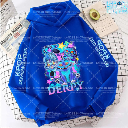 2025 Autumn Winter Hot New KPop Demon Hunters Hoodie: Cartoon Style Pullover for Children Boys & Girls Casual Comfy Sweatshirt