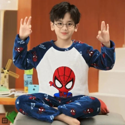 2pcs Sets Warm Home Suits Kids Clothes Flannel Warm Set for Boys Autumn and Winter Thickened Long-sleeved Home Clothes Set