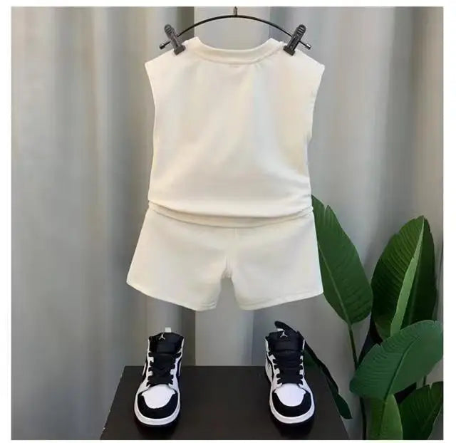 Kids Boys Summer Vest Set New Fashionable Baby Net Red Clothes Boys and Children's Fashion Two Piece Set Kids Outfits