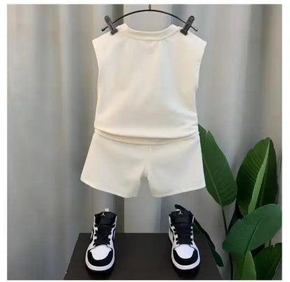 Kids Boys Summer Vest Set New Fashionable Baby Net Red Clothes Boys and Children's Fashion Two Piece Set Kids Outfits