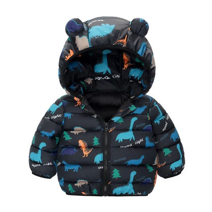 Kids Boy Lightweight Down Jacket Girl Baby Cartoon Dinosaur Outerwear Hooded Coat Autumn Winter Clothes Christmas Birthday Gifts