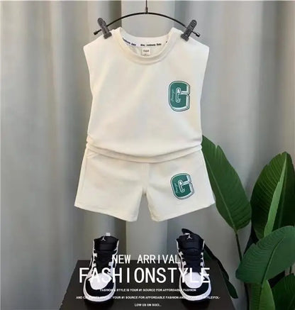 Kids Boys Summer Vest Set New Fashionable Baby Net Red Clothes Boys and Children's Fashion Two Piece Set Kids Outfits