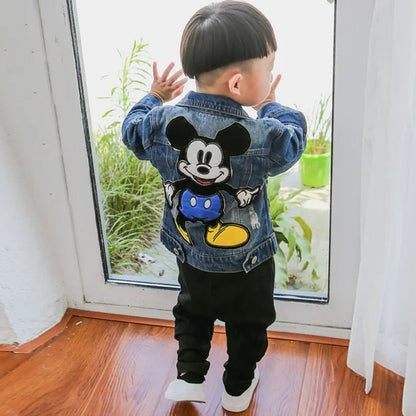 2024 Autumn Mickey Mouse Cartoon Baby Boys Jacket Children Fashion Japanese Korean style Cowboy Outerwear & Coats Kids Clothes