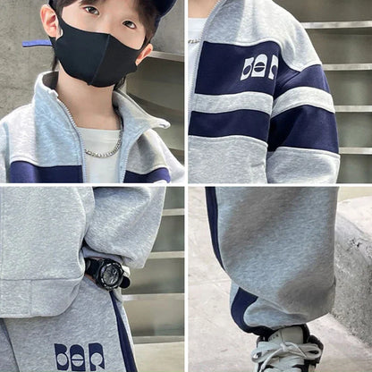 Fashion Boys Clothing Set Spring Autumn Patchwork Zipper Coat Pants 2Pcs For 4-12 Years Kids Tracksuits Teenager Casual Outfits