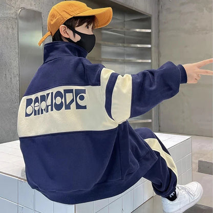 Fashion Boys Clothing Set Spring Autumn Patchwork Zipper Coat Pants 2Pcs For 4-12 Years Kids Tracksuits Teenager Casual Outfits