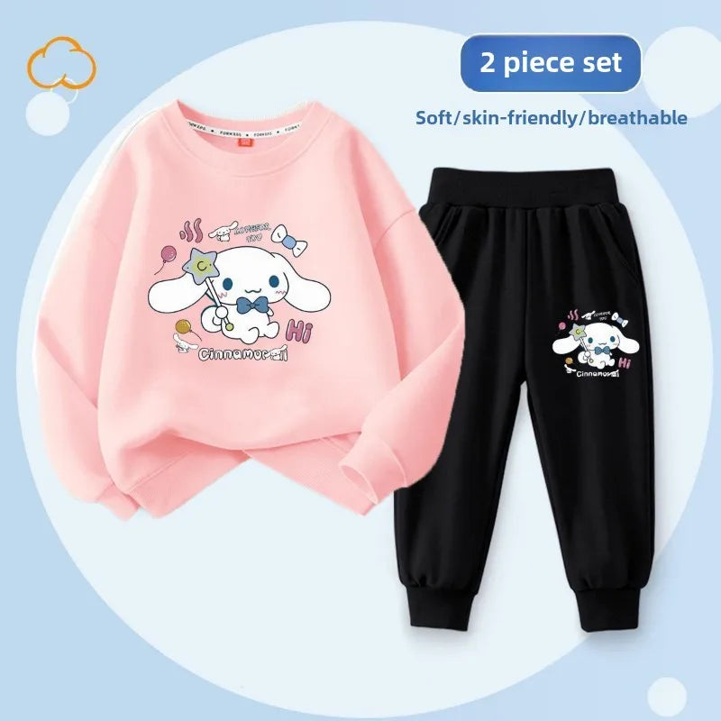 Sanrio Spring Autumn Children's Clothing Set Boys Girls Thin Sweatshirt and Sweatpant Two Piece Suit Kids Tracksuit Sweatsuit