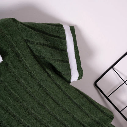 Boys' summer short-sleeved shorts set with British style collar and ribbed set for daily wear or going out