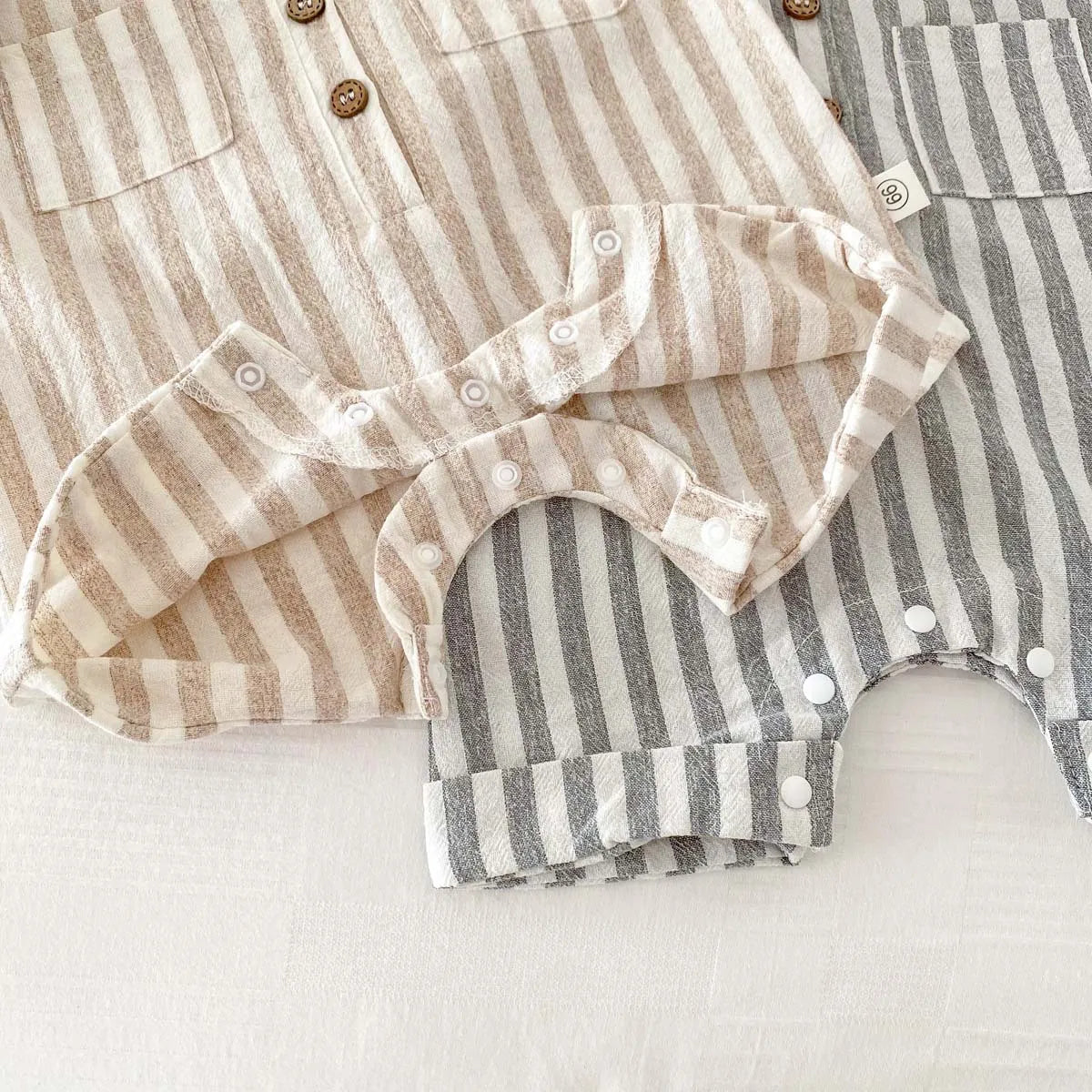 Baby Boys Rompers Striped Jumpsuits Turn Down Collar Toddler Boys Summer Clothing