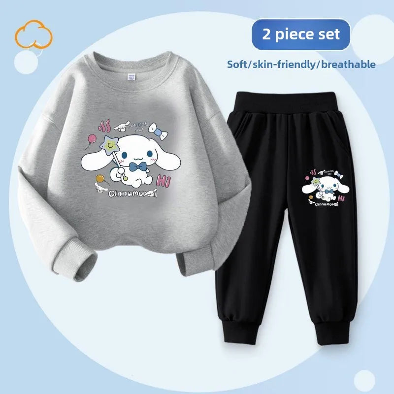 Sanrio Spring Autumn Children's Clothing Set Boys Girls Thin Sweatshirt and Sweatpant Two Piece Suit Kids Tracksuit Sweatsuit