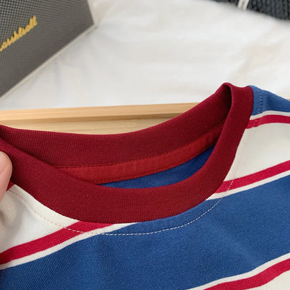 2-7Y Spring Children Clothes For Baby Girl Boys T-shirt Stripe Cotton Long Sleeves Shirts Teen Hoodie Bottoming Shirt Kids Tops