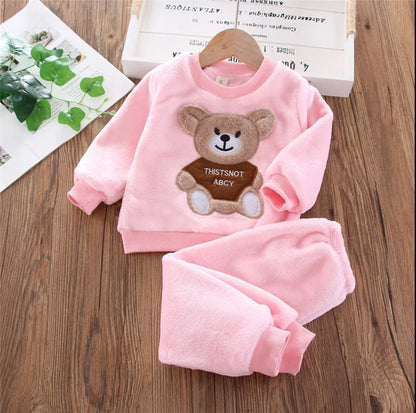 New Fleece Clothing Sets Spring Winter Boys Girls Plus Velvet Thick Warm Suits Baby Padded Homewear 3Pcs Children Outfits