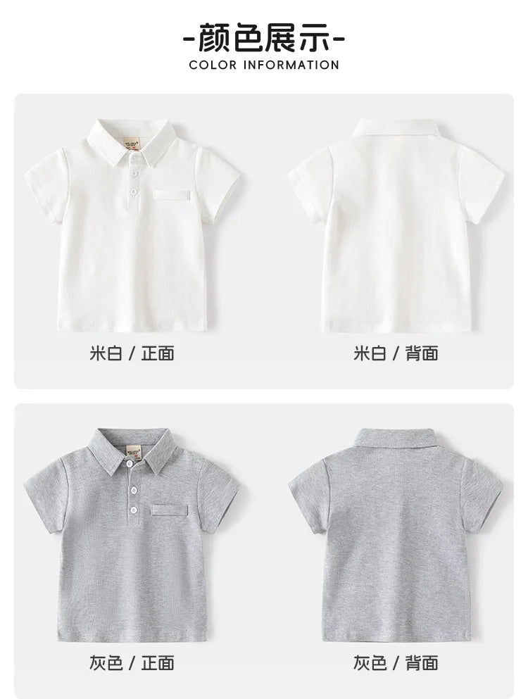 Summer Polo Tshirts for Boys Cotton Fashion Solid Color Toddler Kids Tees Children's Clothes