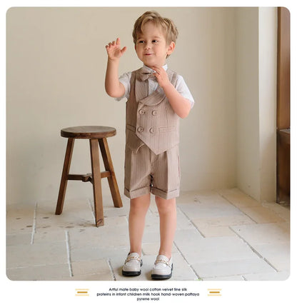 Boys Summer Photograph Dress School Kids Beaufitul Birthday Suit Children Formal Wedding Performance Luxurious Tuxedo Wear