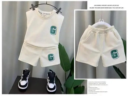 Kids Boys Summer Vest Set New Fashionable Baby Net Red Clothes Boys and Children's Fashion Two Piece Set Kids Outfits