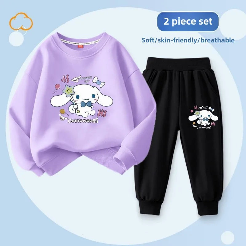 Sanrio Spring Autumn Children's Clothing Set Boys Girls Thin Sweatshirt and Sweatpant Two Piece Suit Kids Tracksuit Sweatsuit
