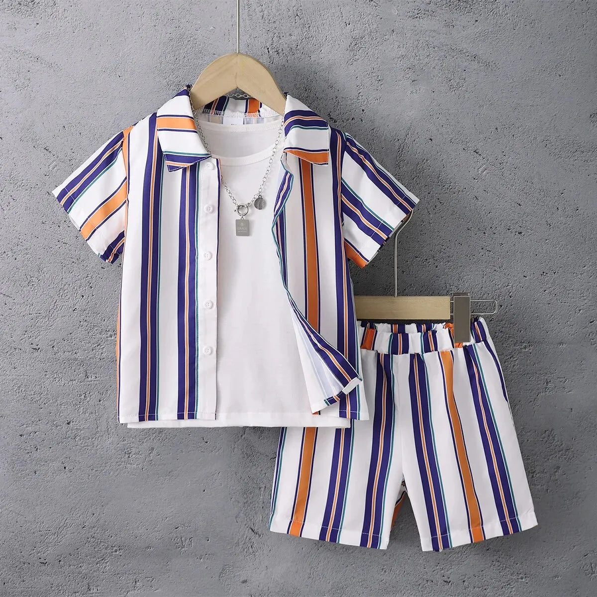 Summer Cool Boys Short Sleeves Striped Two-Piece A Gentleman's Suit For 4-7 Years Old Kids