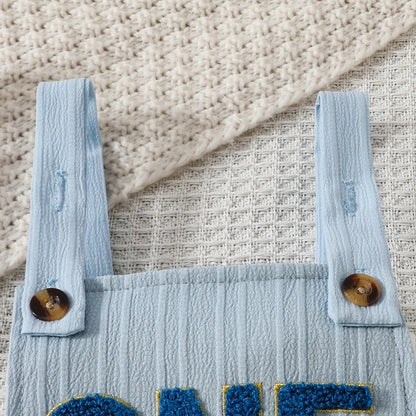 Baby Girls Boys Summer Romper Infant Sleeveless Letter Embroidery Button Casual Overalls